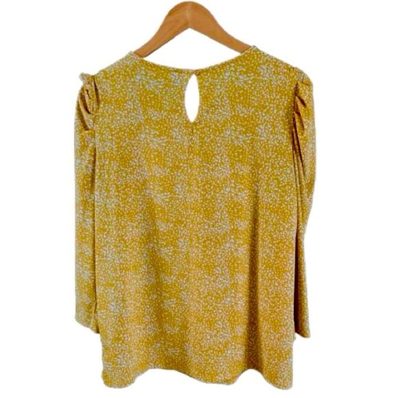 Adrianna Papell Gokd White Patterned Puff Sleeve Women's Blouse Top SZ M - Picture 2 of 11